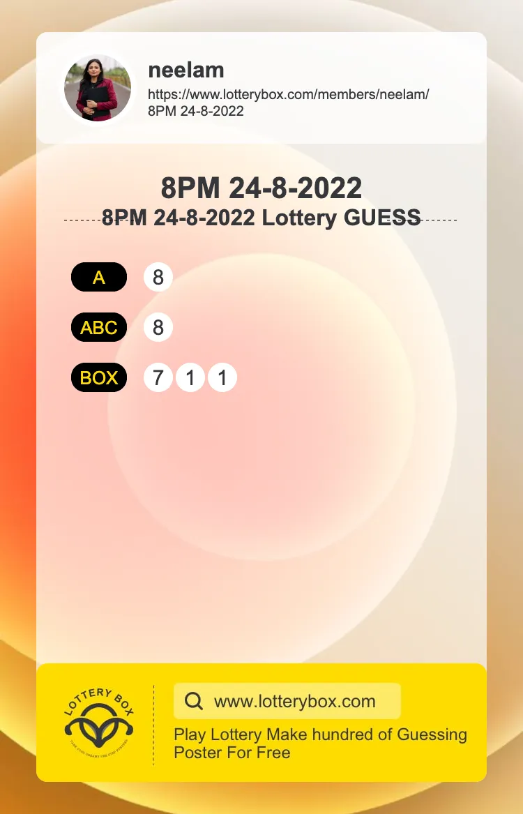 8PM 24-8-2022 guess Dear  lottery 3digit game lottery poster